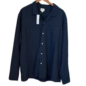 J. Crew Perfect NWT Dark Blue Shirt White Polka Dots Size XXL Wool Blend
